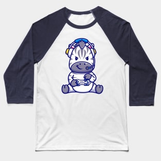 Cute Zebra Playing Game With Headphone Cartoon Baseball T-Shirt